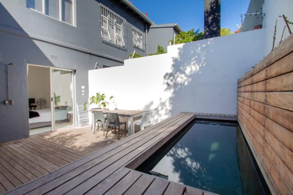 The backyard and pool from my Airbnb in Green Point, Cape Town